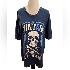 Shirts Happen Vintage Gear Head Blue with White Graphic Skull Tee Shirt Size 2XL
